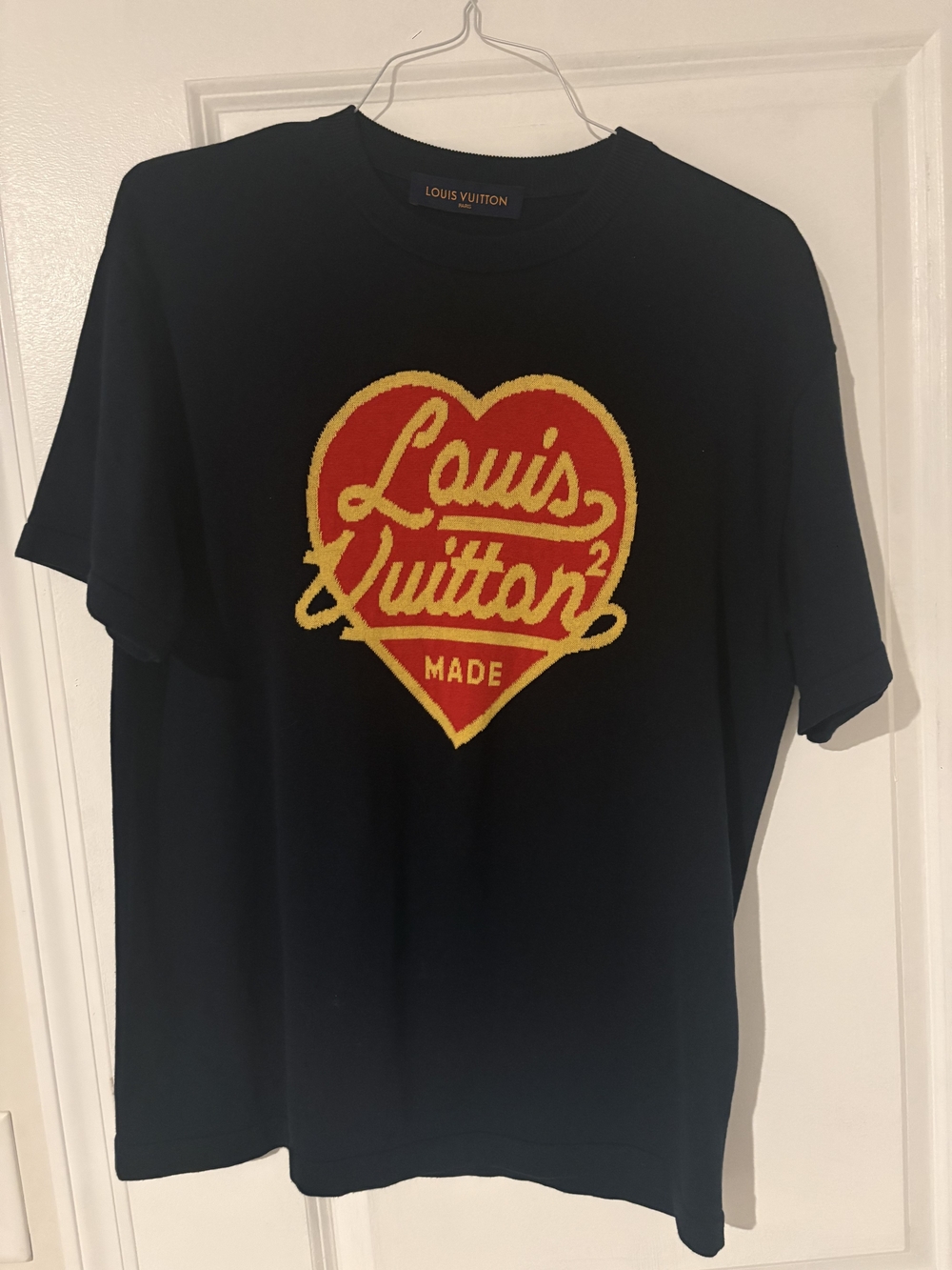 Louis Vuitton Black Tee with Red & Yellow Heart Logo